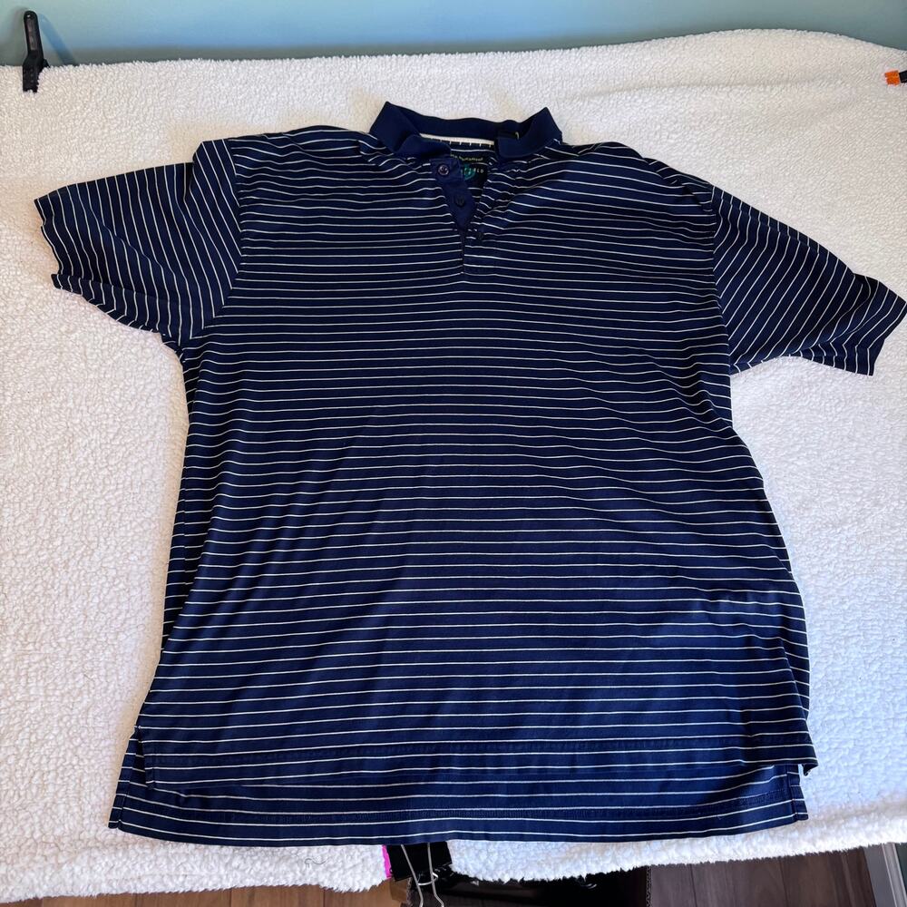 Sedgefield Golf Mens Large Polo Shirt Navy Blue Striped Double Mercerized Cotton
